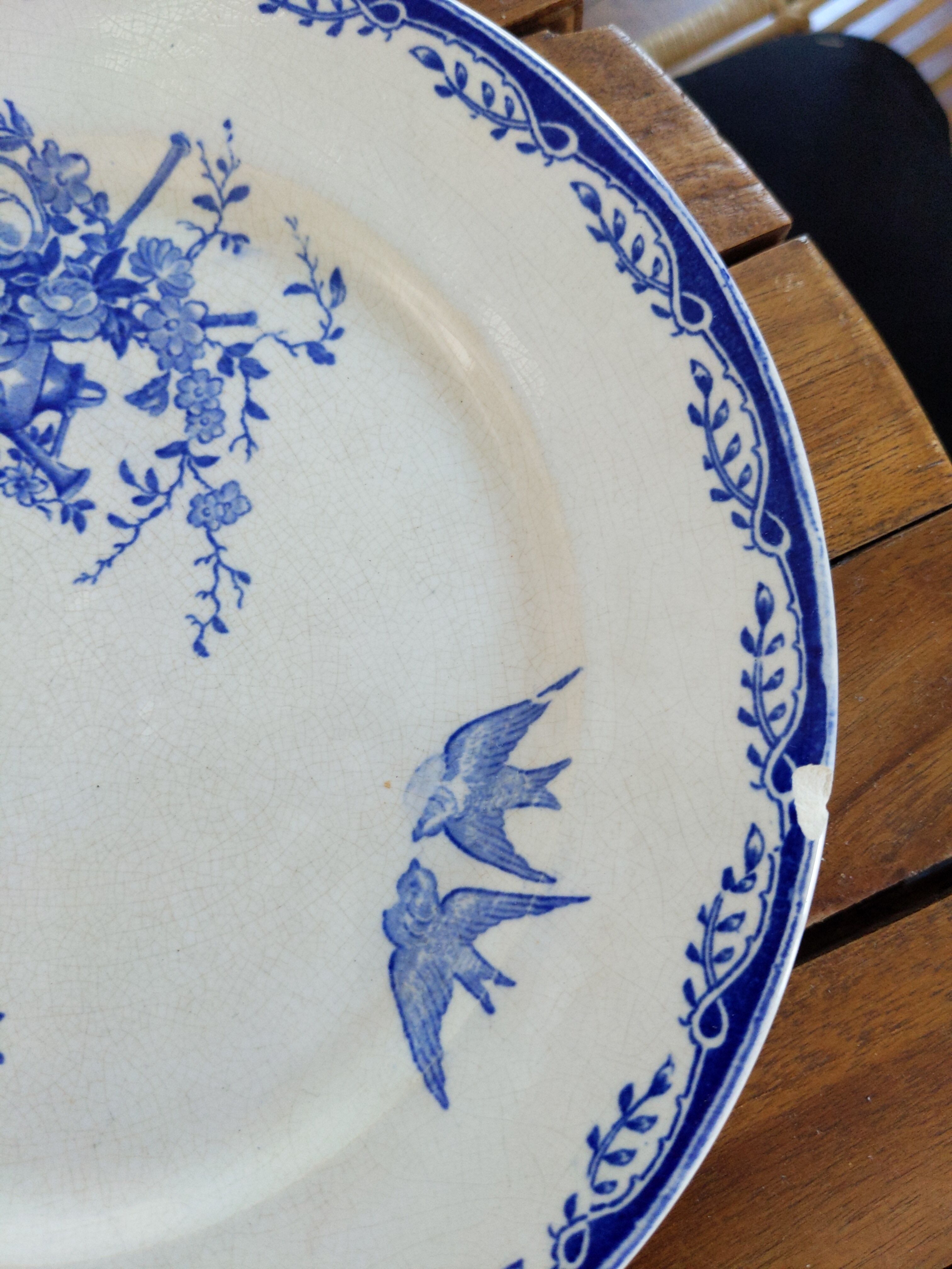 4 old iron earth plates Sarreguemines Watteau