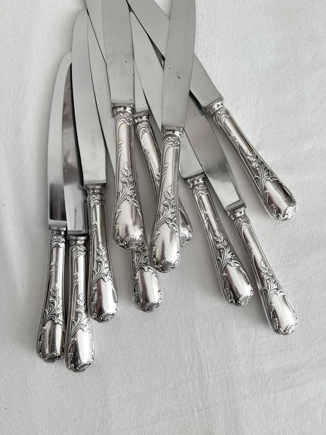 10 Christofle silver-plated “Marly” model table knives