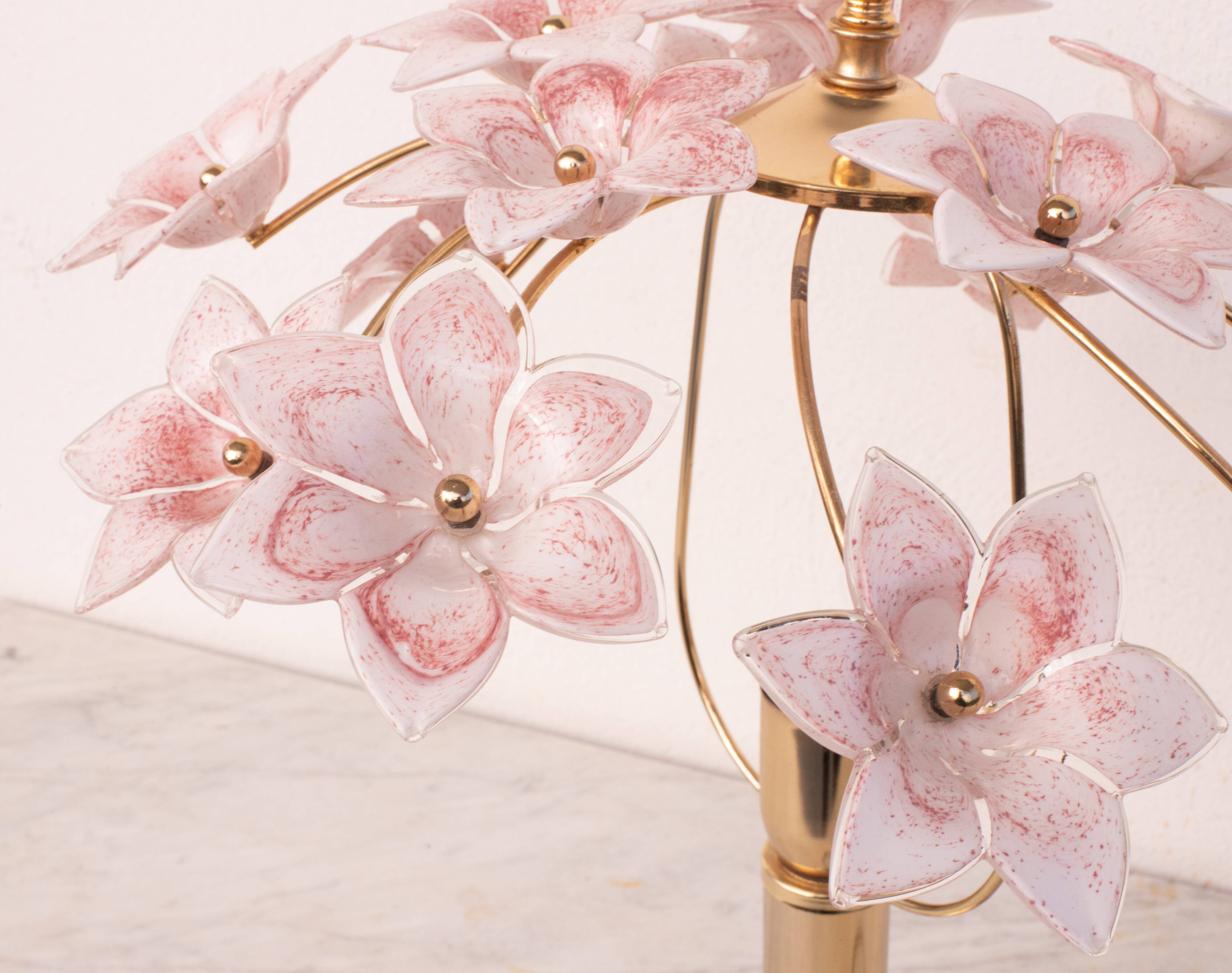 Amazing Murano Table Light Pink Flowers, 1980s