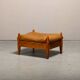 Brazilian Stool Ottoman Oak and Leather in the style of Sergio Rodrigues