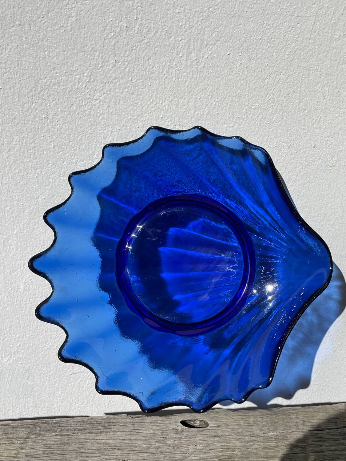 Blue glass shell salad bowl