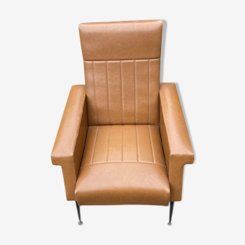 Vintage brown skaï armchair
