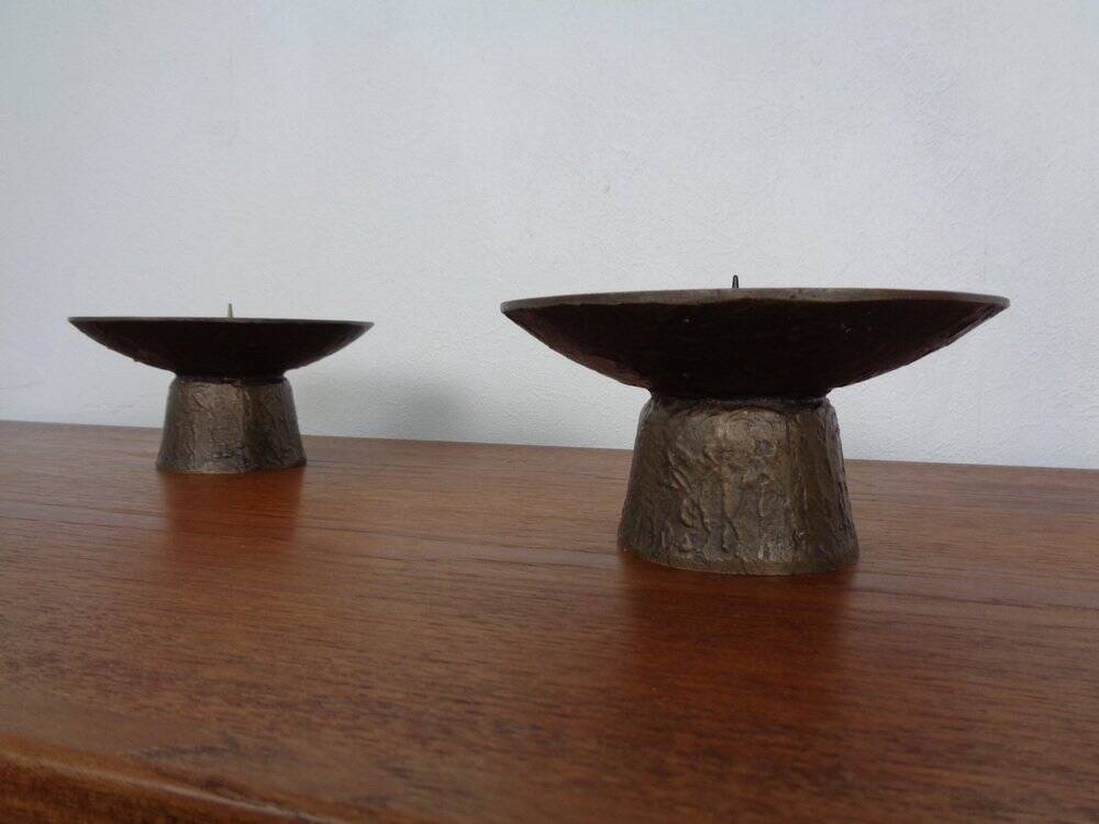 Brutalist Bronze Candleholders, 1960s, Set of 2