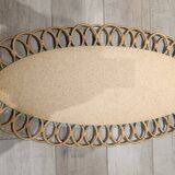 Grand miroir en rotin ovale vintage 1960