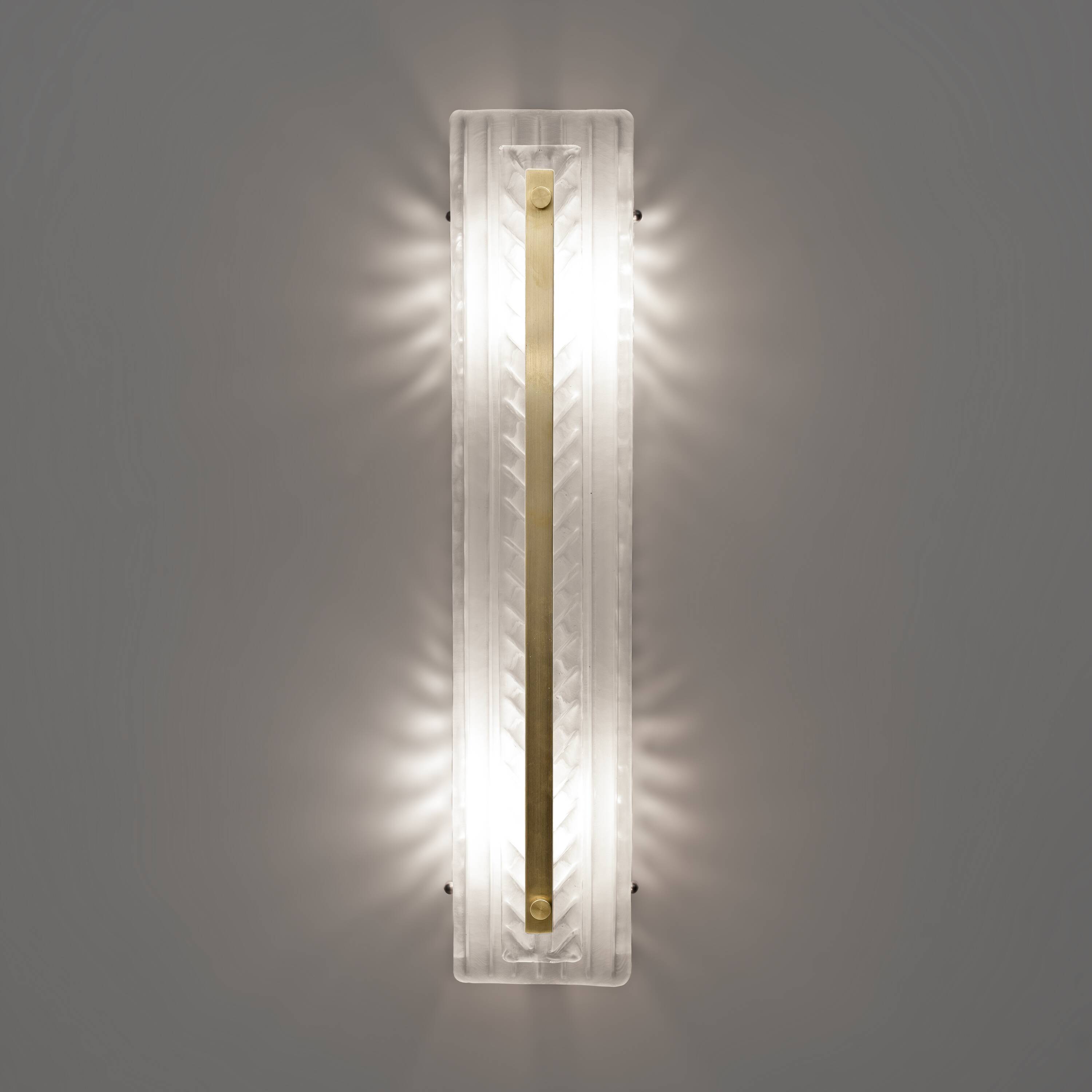 Pair of Art Deco Style Brass and Textured Murano Glass Sconces