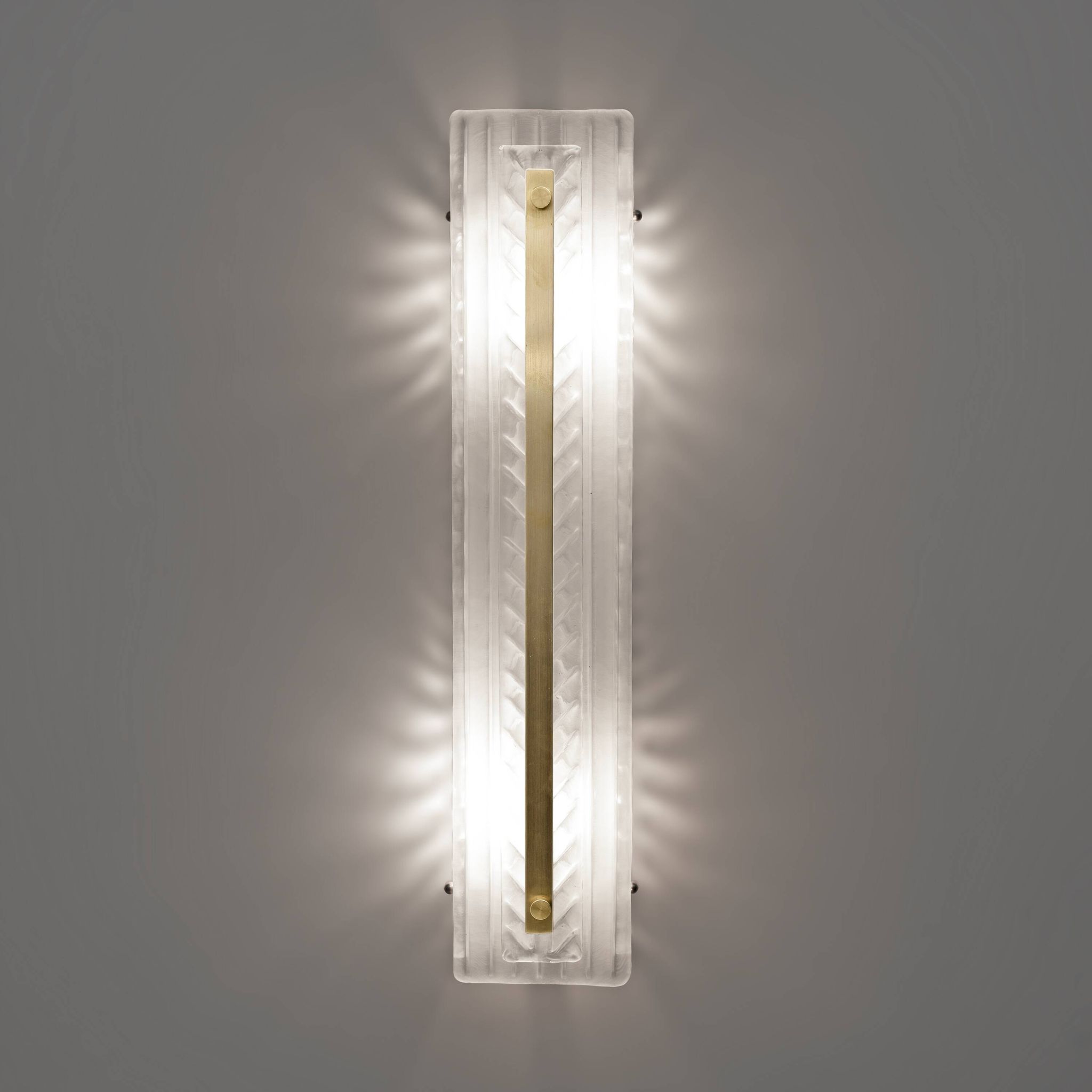 Pair of Art Deco Style Brass and Textured Murano Glass Sconces