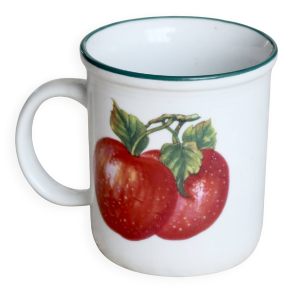 Mug vintage en céramique blanche motif pommes rouges