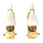 Appliques en laiton, laque et verre opaline italien vintage des années 50