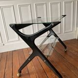 Italian design mahogany and glass rolling console