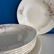 Ensemble de 6 assiettes creuses et 1 plat en terre de fer polychrome Choisy-le-Roi