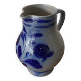 Ancien Pichet Grès Bleu Deco Fleurs 2 Litres Vintage