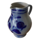 Antique Blue Stoneware Pitcher Deco Flowers 2 Liters Vintage
