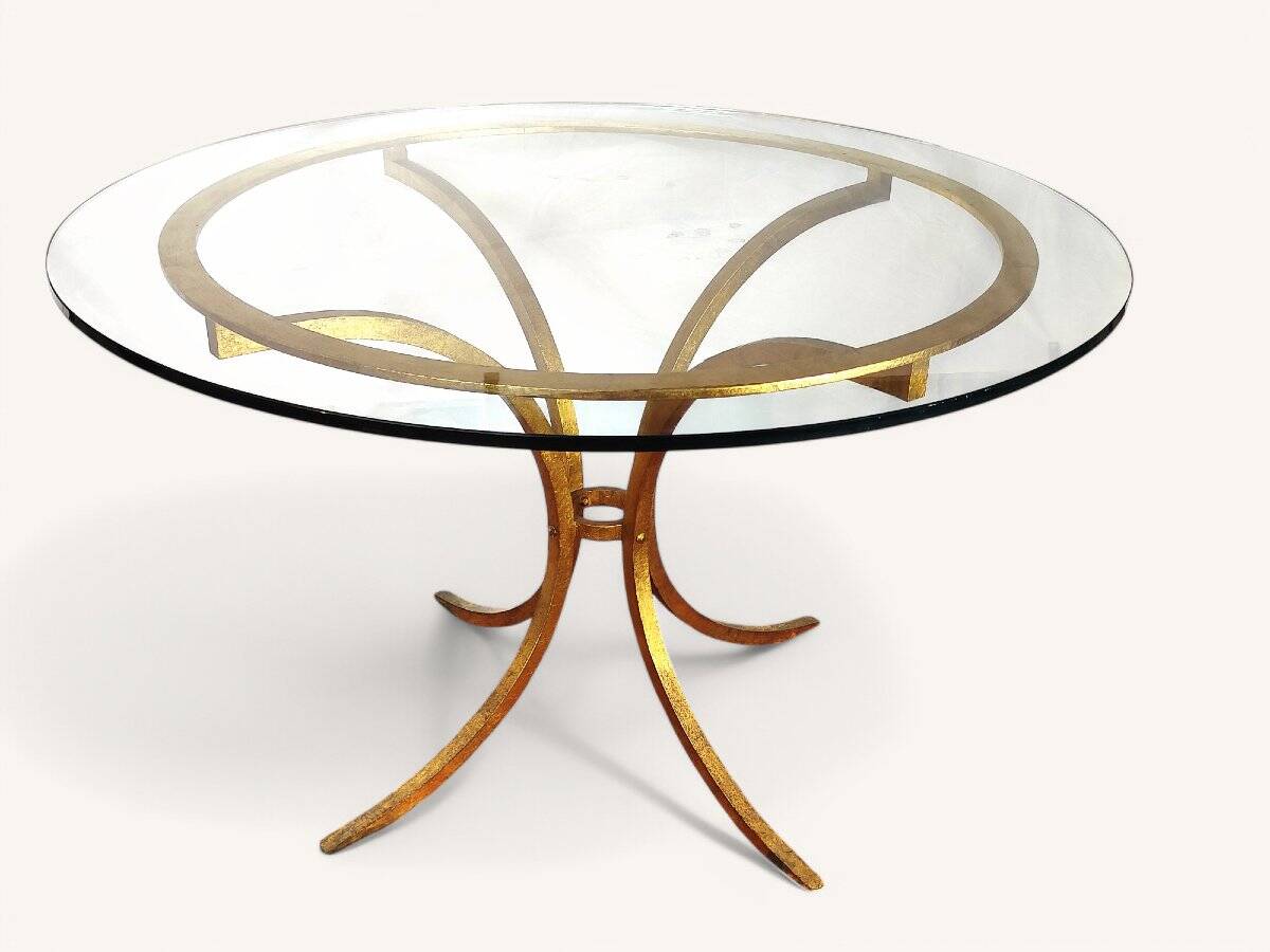Round Dining Table in Gold Metal by Robert Thibier