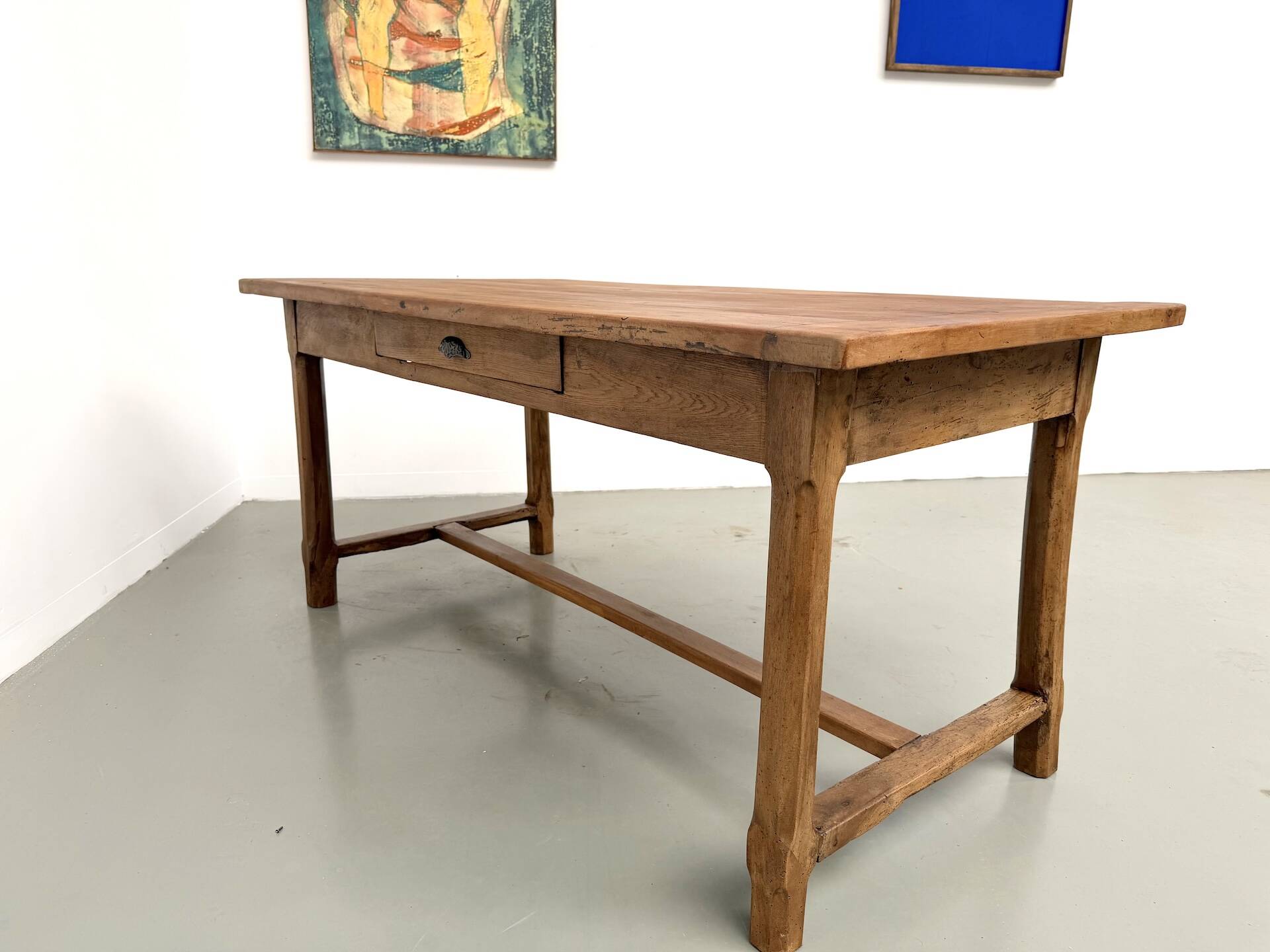 Farm table in solid cherry wood, one drawer, 1950s.