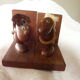 2 bookends in Scandinavian vintage teak Hans Bolling optimistic pessimistic