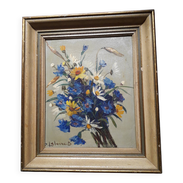 Tableau ancien à l'huile représentant un bouquet de fleurs