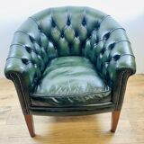 Chesterfield Armchair in English Green Leather