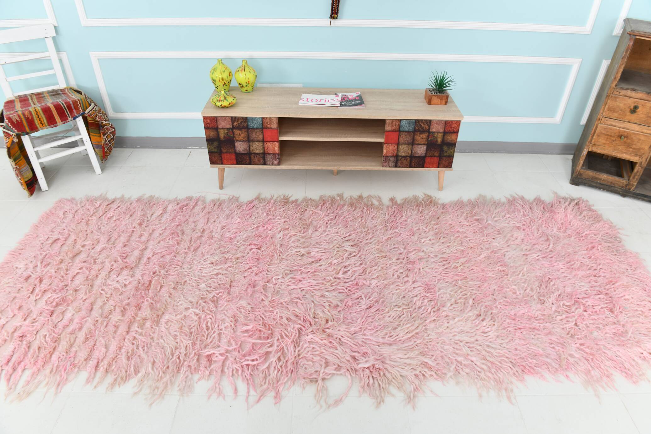 3x10 Soft Pink Wool Moroccan Runner Rug, 110x311Cm SK 70367