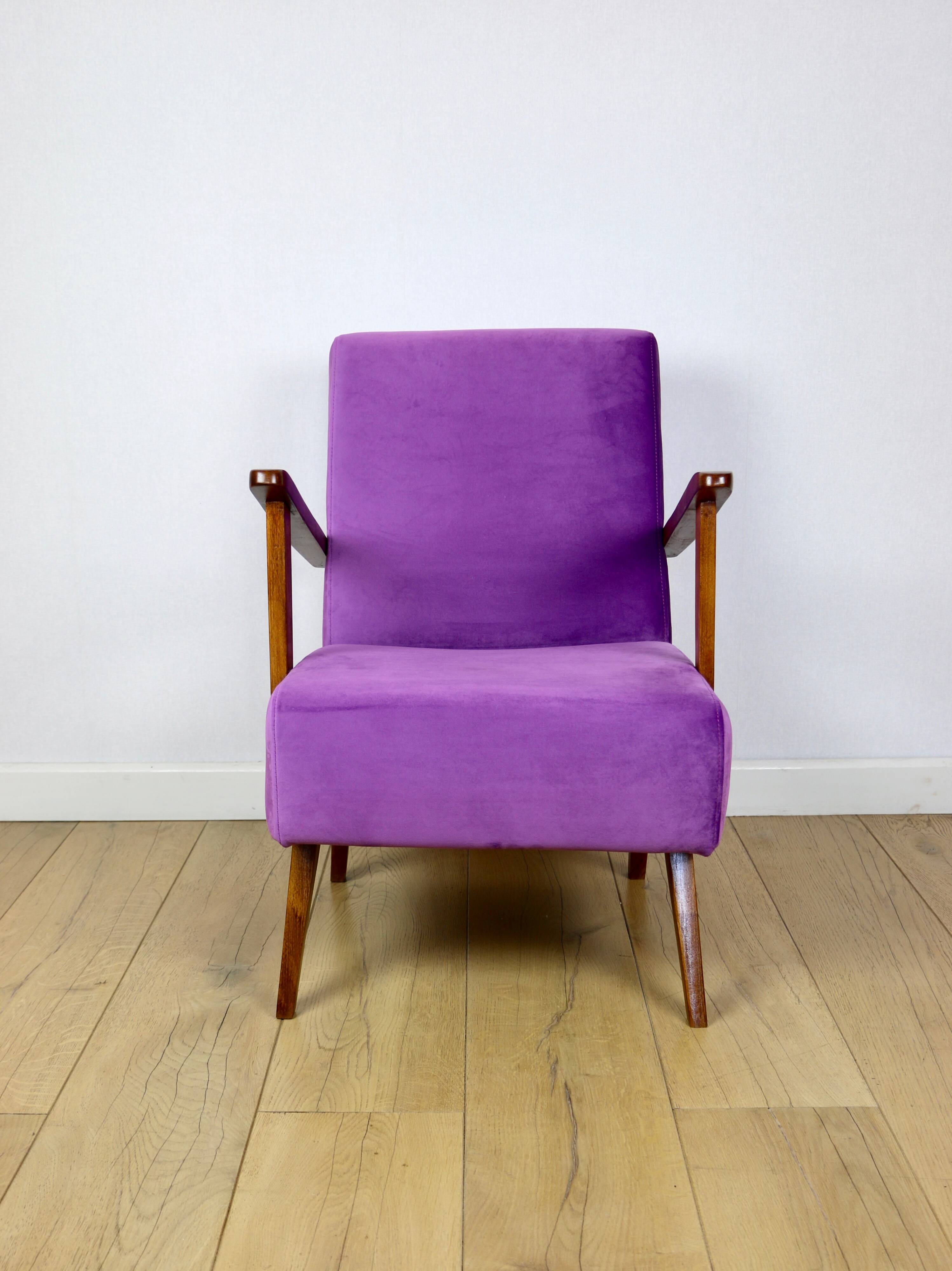 Vintage loft armchair purple velvet - 2 pieces available