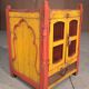 Ancient temple in Burmese teak with 2 doors openwork forged iron and its yellow and Red original patina
