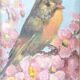 Vintage oil painting signed, robin, distressed frame.