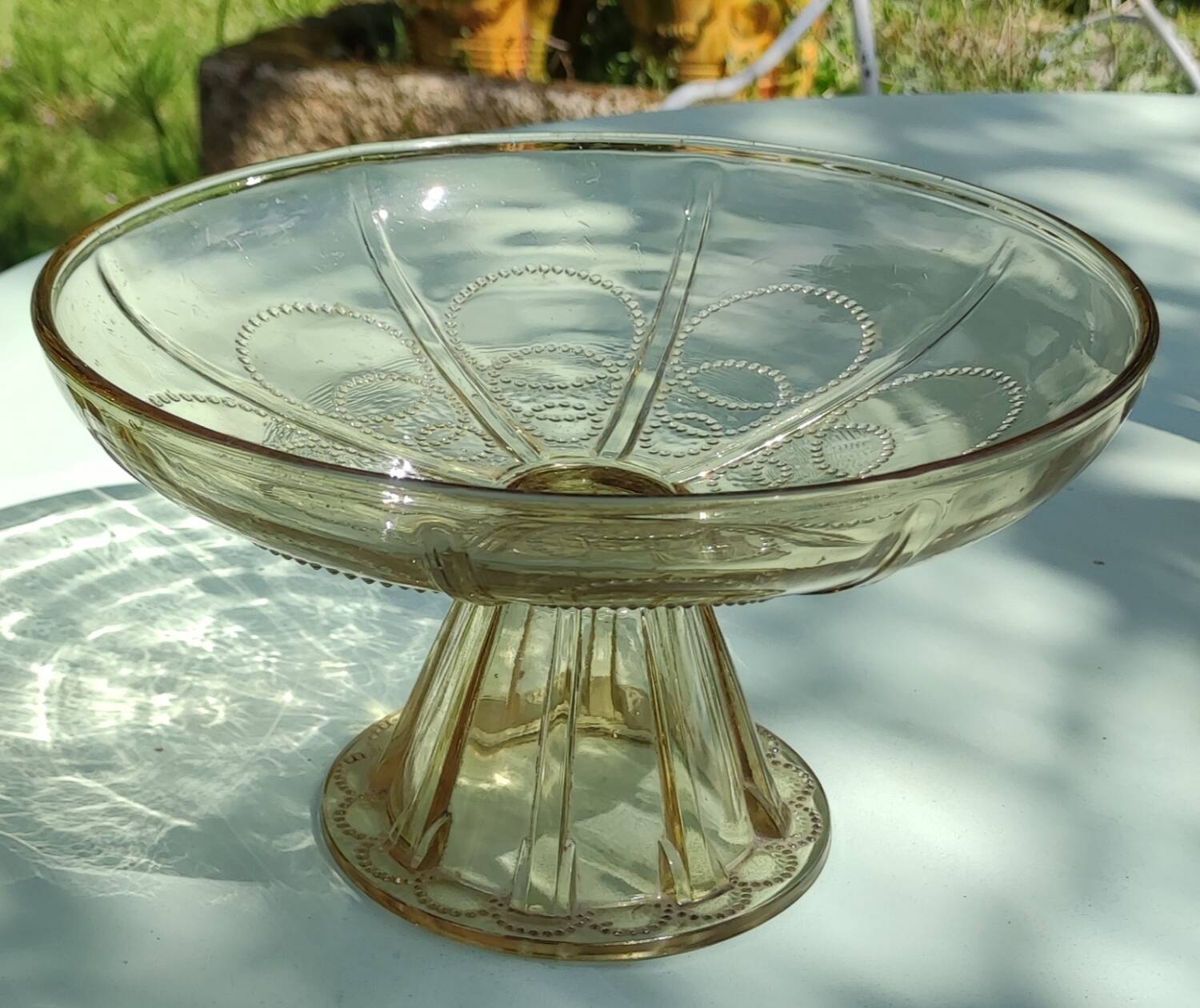 Old fruit bowl and smoked glass compotier
