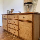Wood and woven wicker sideboard
