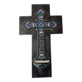 Cloisonné enamel cross holy water font