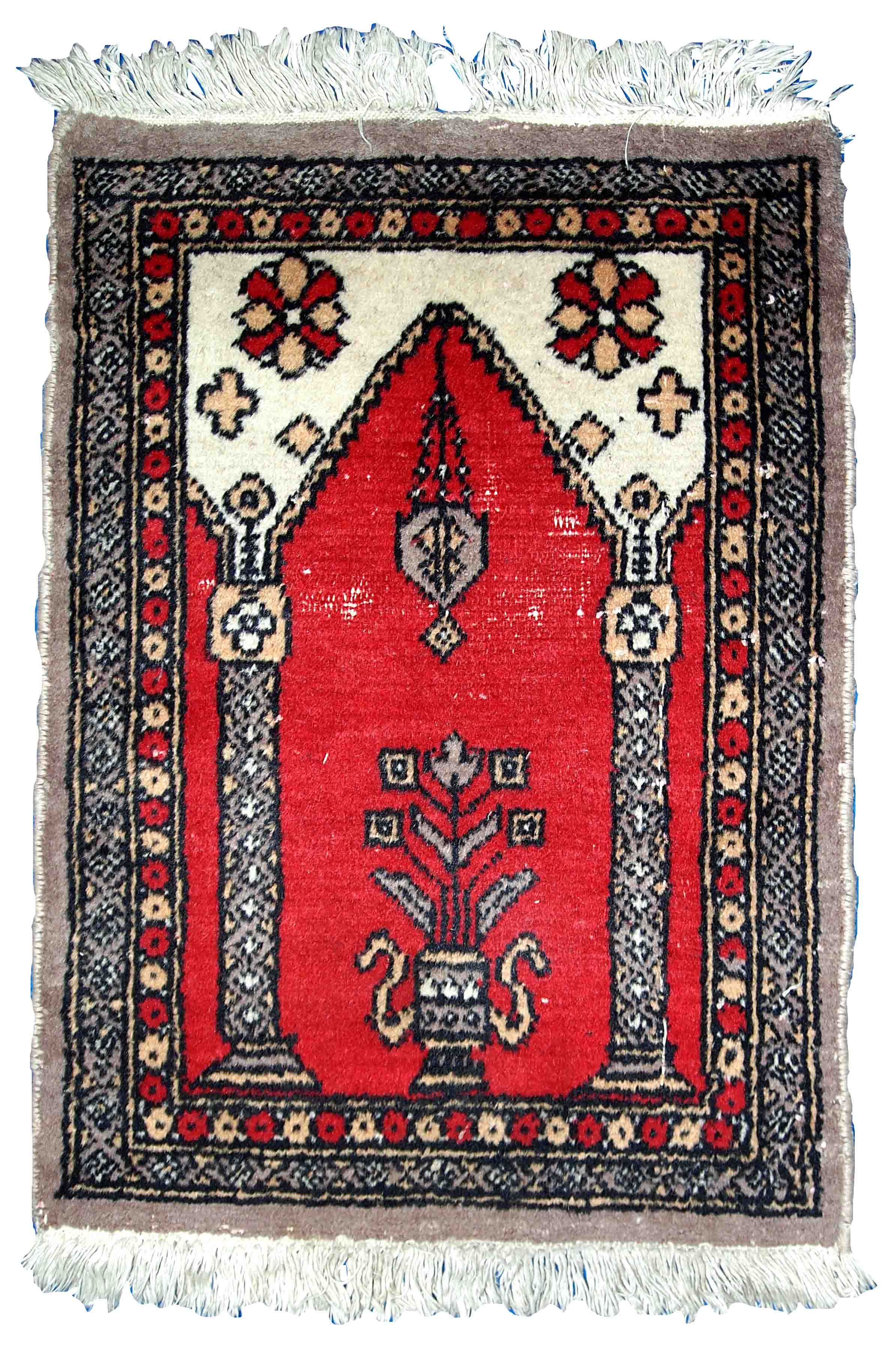 Vintage pakistani carpet lahore handmade 46cm x 64cm 1950s, 1c764