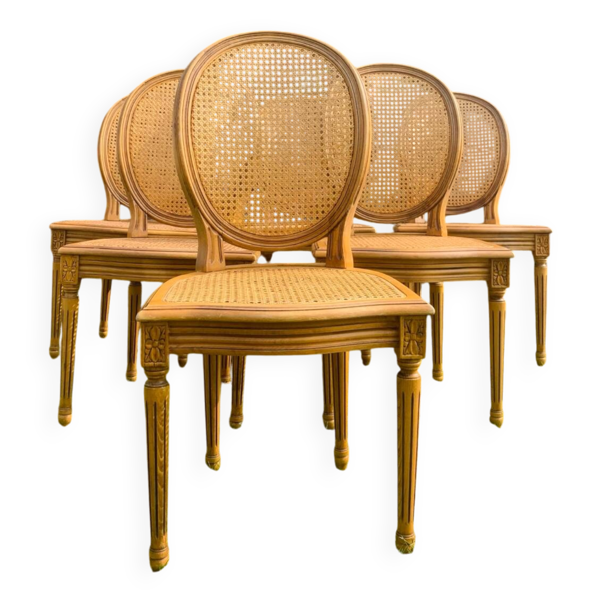 Set of 6 Louis XVI style cane medallion chairs