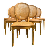 Lot de 6 chaises à médaillon cannage de style Louis XVI