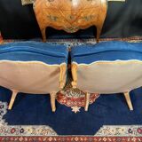 Pair of Louis XV style blue velvet bergère armchairs
