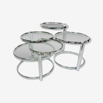 Pair of chrome and glass circular tables, 1980s