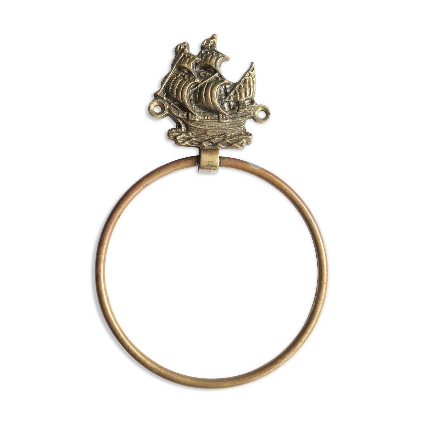 Brass hook decorated with a towel boat, 70s