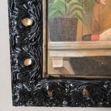 Oil painting on canvas, scene of life, black wooden frame, country decoration