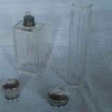 Lot of 4 glass toilet bottles, silver metal caps