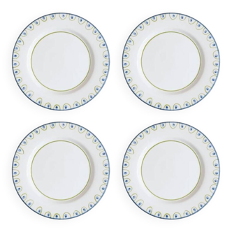 Lot de 4 assiettes plates en céramique peinte à la main