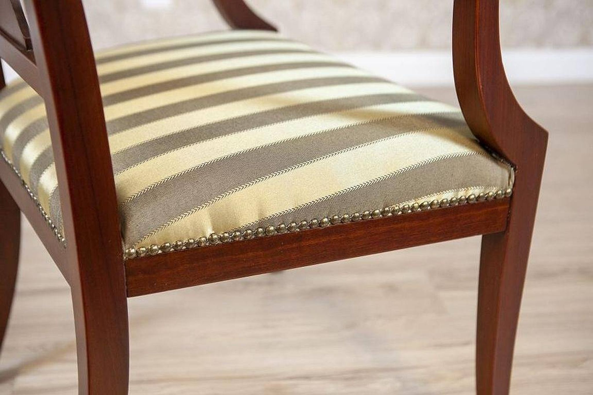 Set of Armchairs in Classicizing Forms in Striped Upholstery, 1990s