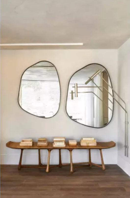 Organic irregular trapezoid mirror minimalist black brass 90x140cm