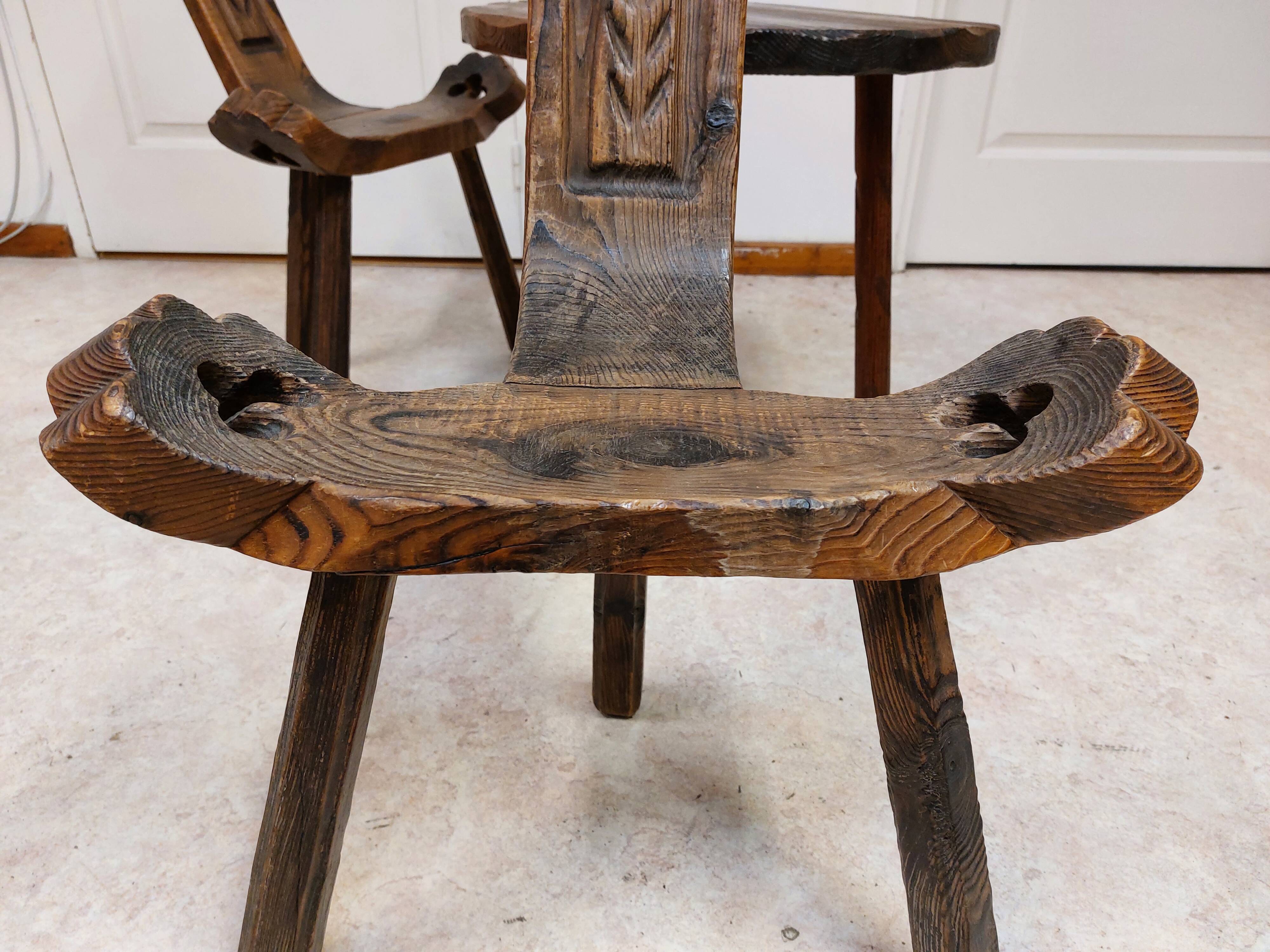 Coffee set coffee table and tripod low chairs - Spanish brutalist design - 1950s