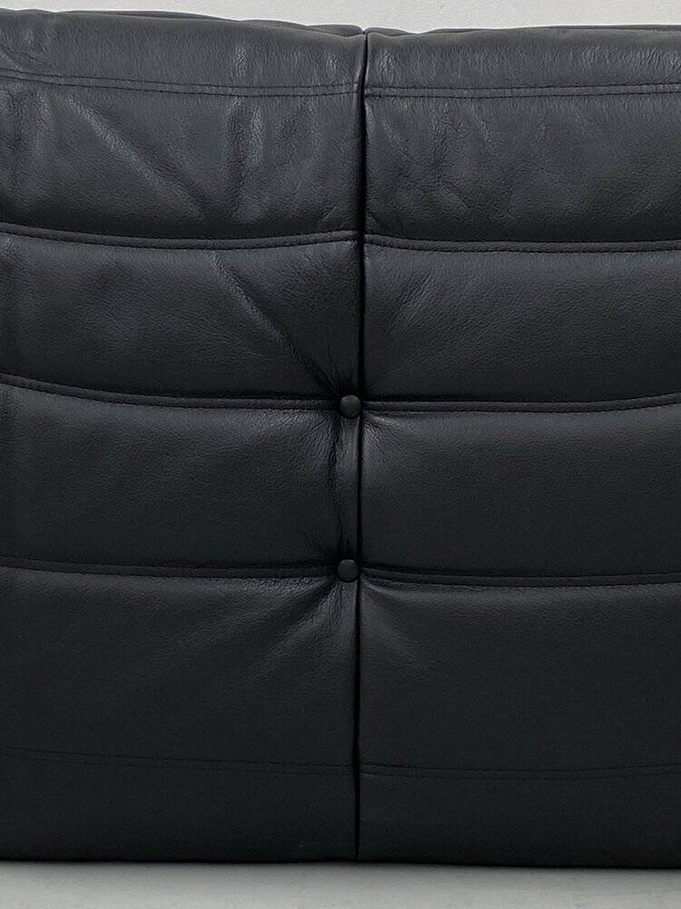 Togo lounge chairs in black leather attributed to Michel Ducaroy for Ligne Roset, set of 2