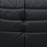 Togo lounge chairs in black leather attributed to Michel Ducaroy for Ligne Roset, set of 2