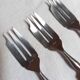 Box of 12 stainless steel cake forks, brown horn handle