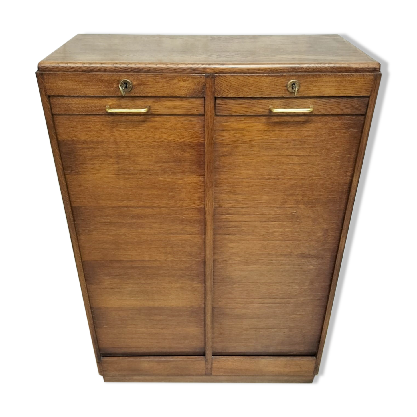 Renovated 1977 oak filing cabinet with double curtain