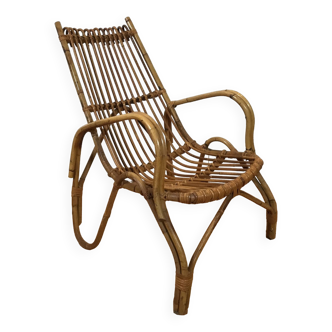 chaise longue italienne vintage en rotin