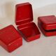 Set of three red painted metal railway boxes with SNCF logo