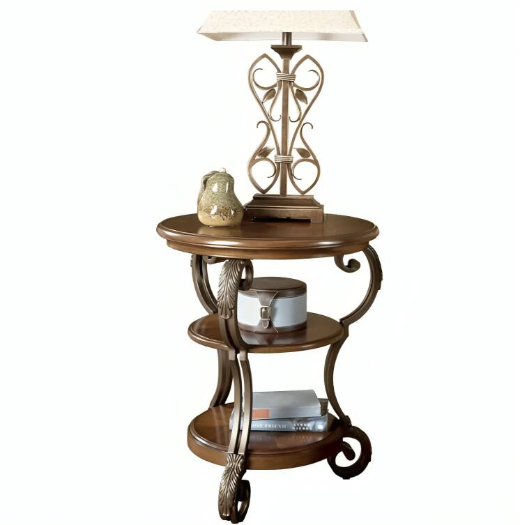 Traditional Dark Brown End Table with 3 Fixed Shelves