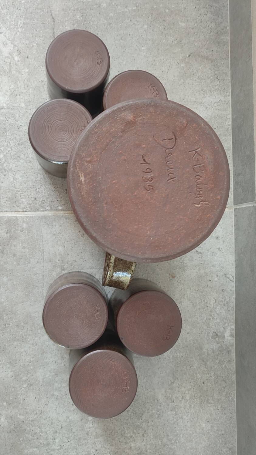 Ceramic workshop service in stoneware signed by karoly balogh.