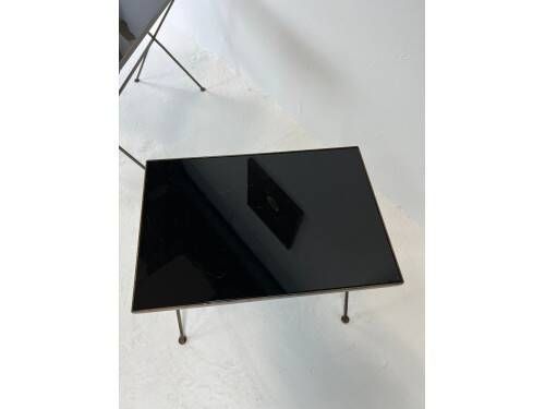 Modernist nesting tables in metal and black glass, 1950s.