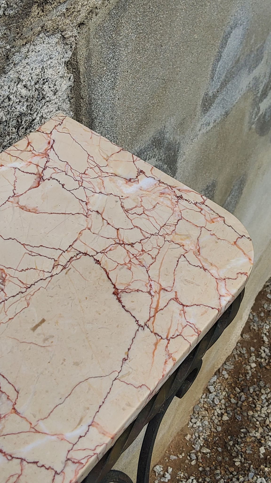 Console of wall lamp of the 50s in wrought iron and marble top